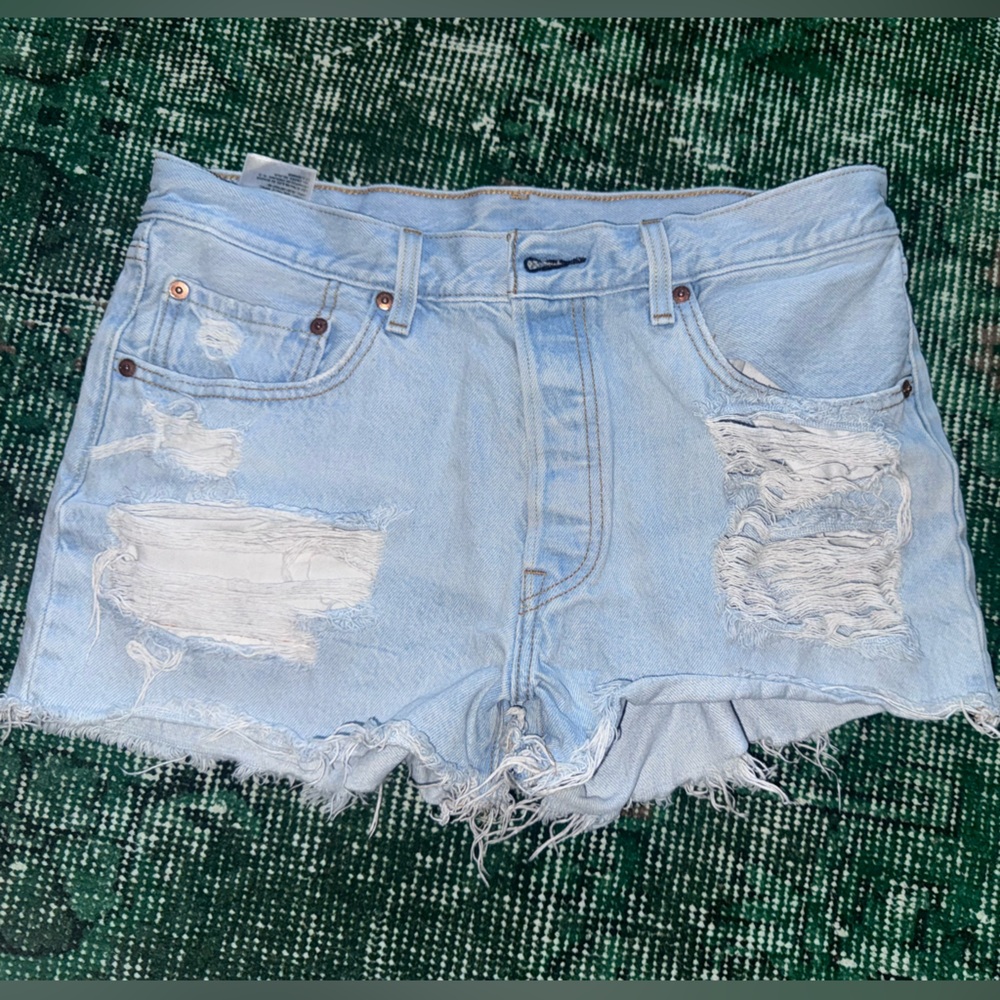 Levi’s Light Blue Distressed Denim Shorts